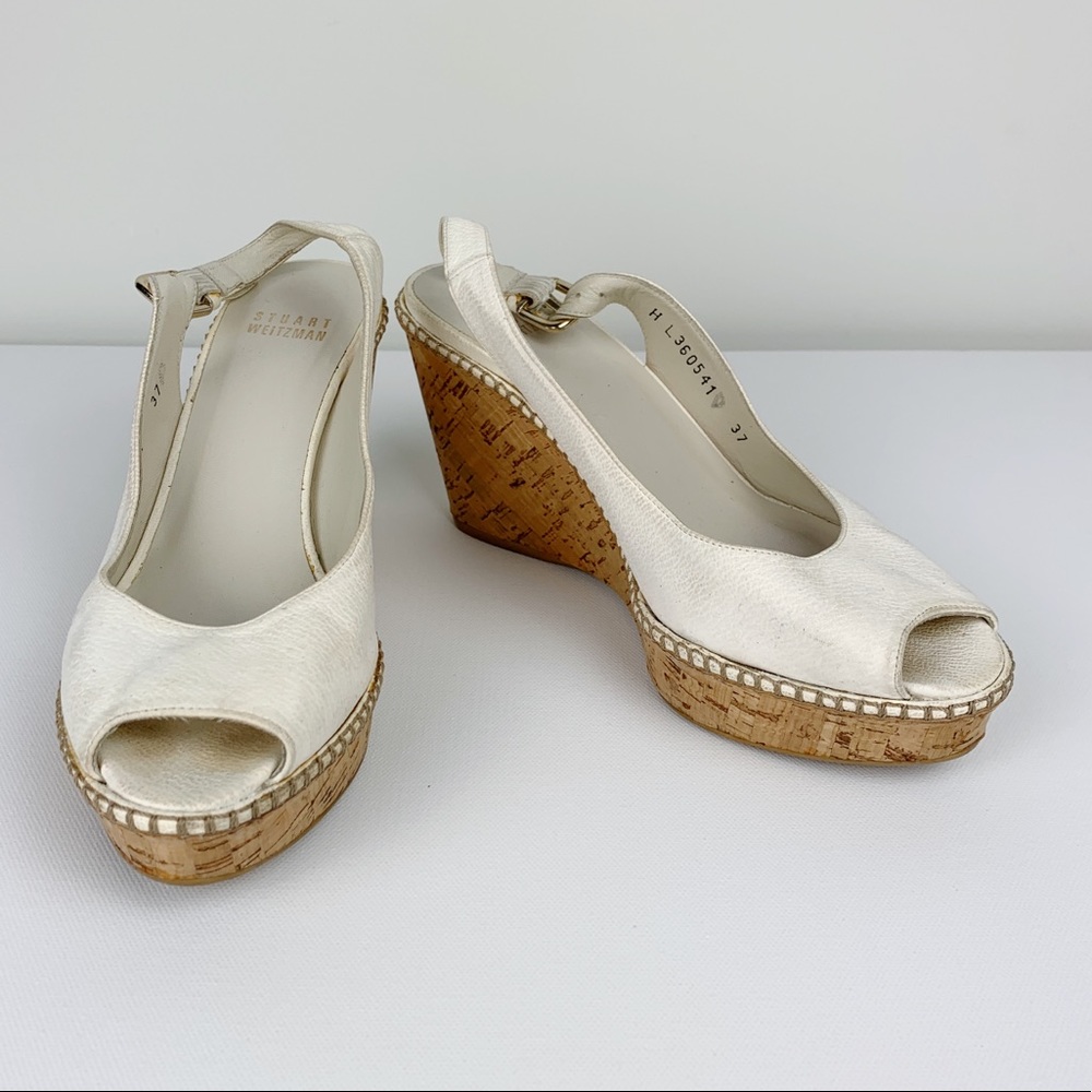 Stuart Weitzman Jean White Suede Wedge sz 37